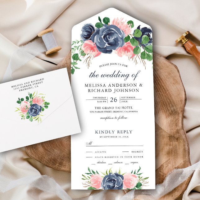 Buquê Floral Rosa Bege e Azul Marinho Casamento (Criador carregado)