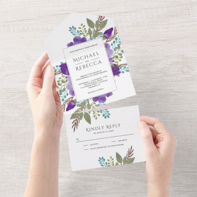 Buquê Floral Roxo Empoeirado Rústico Casamento (Aba destacável)