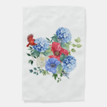 Buquê Floral Vermelho/Branco/Azul com Pássaros