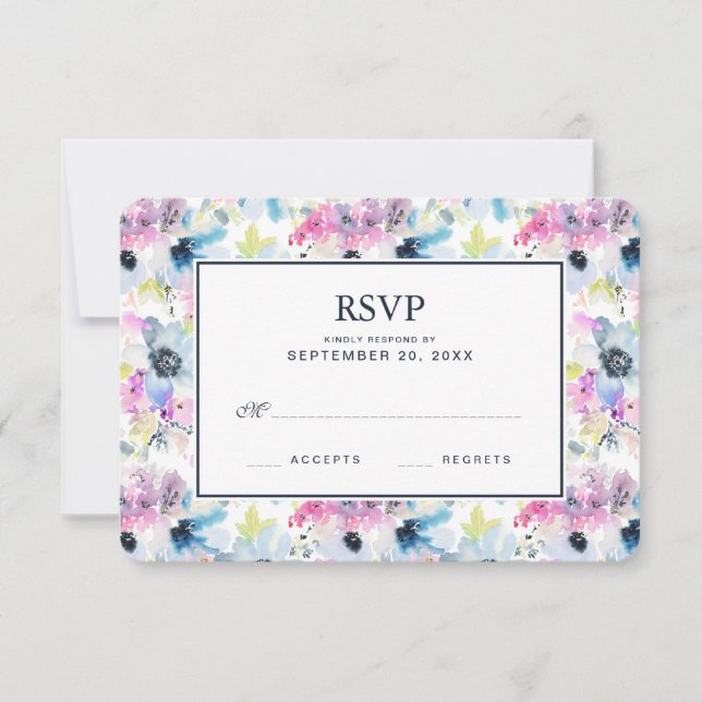 Buquê Floral Watercolor - RSVP de Casamento (Frente)