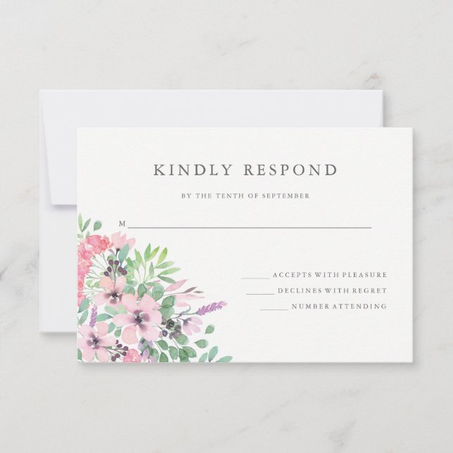 Buquê primavera | Watercolor Floral Wedding RSVP (Frente)