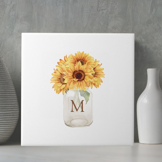 Buquê Russo de Girassol de Aquarela em Mason Jar (Close up)
