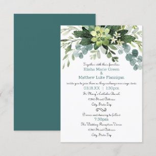 Buquê Teal - 3x5 Convite para Casamento/Recepçã