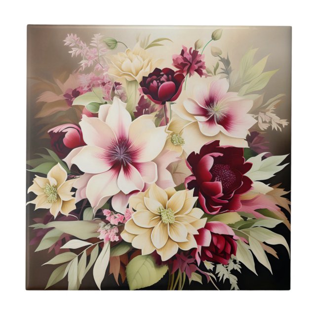 Buquê Vibrante De Flores De Borgonha E Creme (Frente)