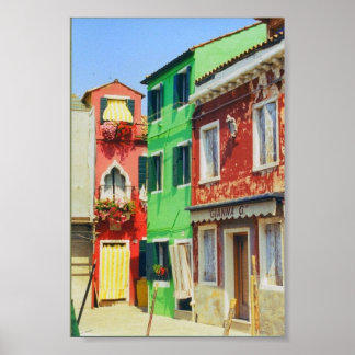 Burano Island Street Scene Veneza Itália Impressão