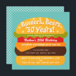 Burgers, Cervejas - Convite de Aniversário<br><div class="desc">Celebre o dia especial do seu filho com esta design de aniversário de Burgers & Beers. Design apresenta um grande cheeseburger como fundo de chá. O inverso é um padrão de bolinhas. Você pode personalizar isso ainda mais clicando no botão "PERSONALIZAR". Correspondência de Itens em nosso compro para um tema...</div>