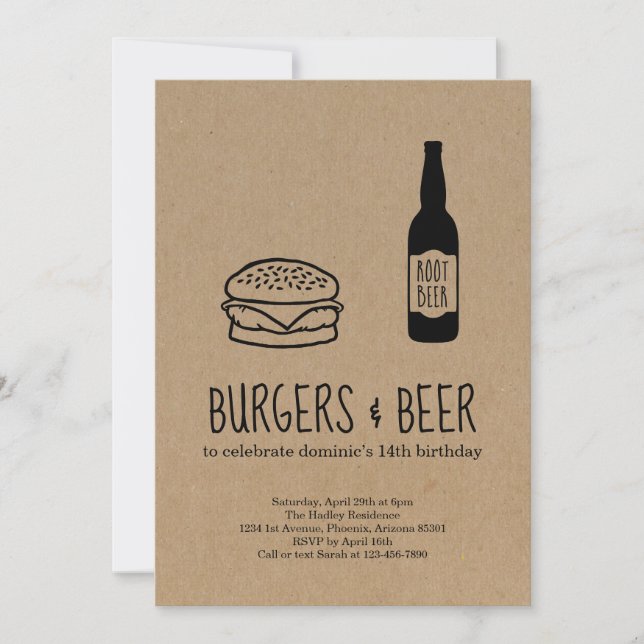 Burgers e Convite de aniversário de Cerveja Raiz (Frente)