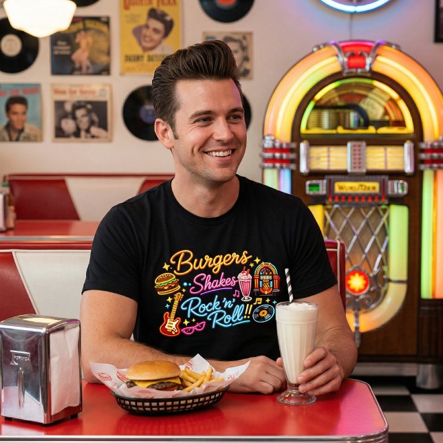 Burgers Shakes Rock 'n' Roll Neon Diner Graphic (Criador carregado)