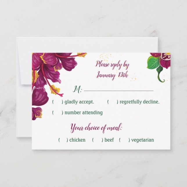 burgundi hibiscus flores verde folhas resposta (Frente)