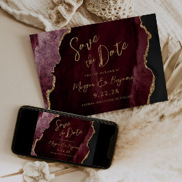 Burgundy Agate Script Convite de Noivado Save the 