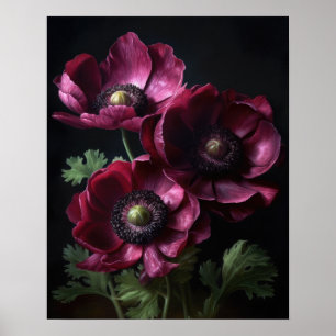 Burgundy Anemone Flowers Art Impressão Poster