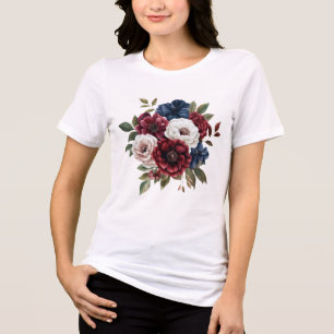 Burgundy Azul Marinho Branco Buquê Floral Feminino
