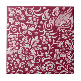 Burgundy Bird Butterfly Snail Berry Forest Floral