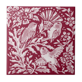 Burgundy Birds Thistle Floral Woodland