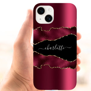 Burgundy black gold agate marble name script