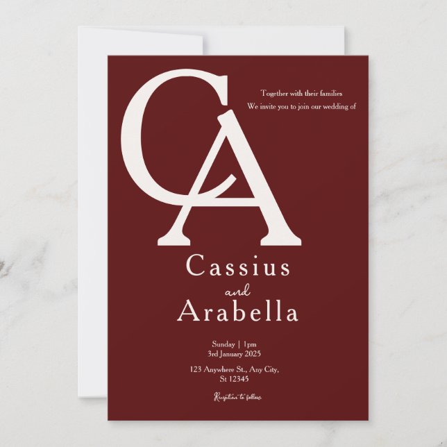 Burgundy Bliss: Versão 4 Convite De Casamento (Frente)