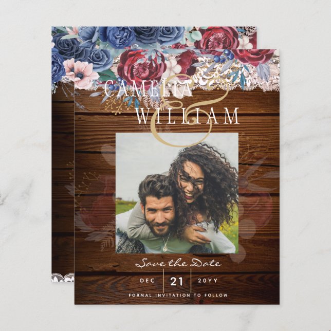 Burgundy Blue Floral Lace Nave SAVE DATA (Frente/Verso)