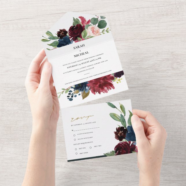 BURGUNDY BLUSH BLUE GREEN WATERCOLOR FLORAL (Aba destacável)