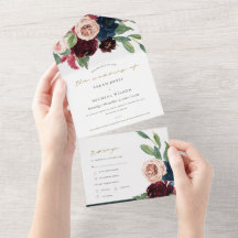 BURGUNDY BLUSH BLUE GREEN WATERCOLOR FLORAL