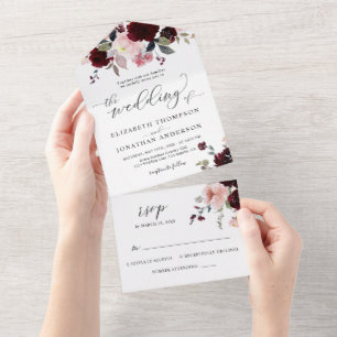 Burgundy Blush Bordo Floral Detalhes do Casamento
