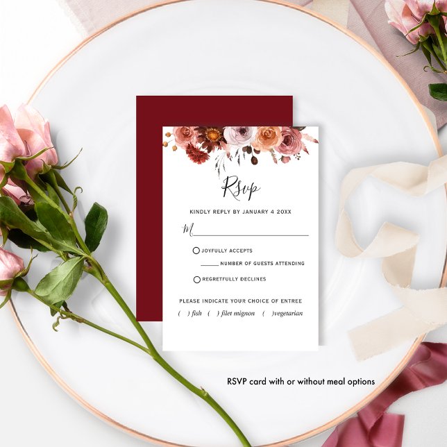 Burgundy Blush Floral com/sem placa RSVP (Criador carregado)