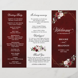 Burgundy Blush Floral Modern Weding Program