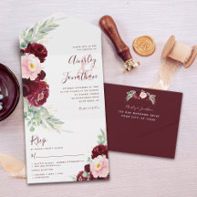 Burgundy Blush Floral Moderno Casamento