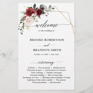 Burgundy Blush Moderno Programa de Casamento Geom