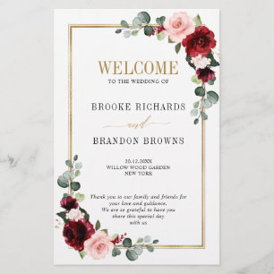Burgundy Blush Moderno Programa de Casamento Geom