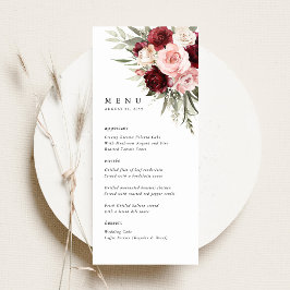 Burgundy Blush Pink Floral Wedding Reception Menu