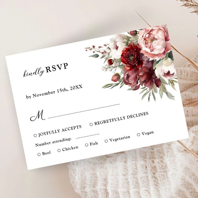 Burgundy Blush Rustic Floral Weding RSVP (Criador carregado)