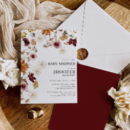 Burgundy Boho Fall Chá de fraldas Floral Convite