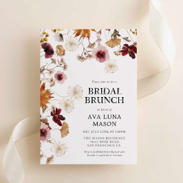 Burgundy Boho Fall Floral Bridal Brunch Convite