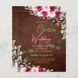 Burgundy Brown Floral Winter Casamento outono Invi