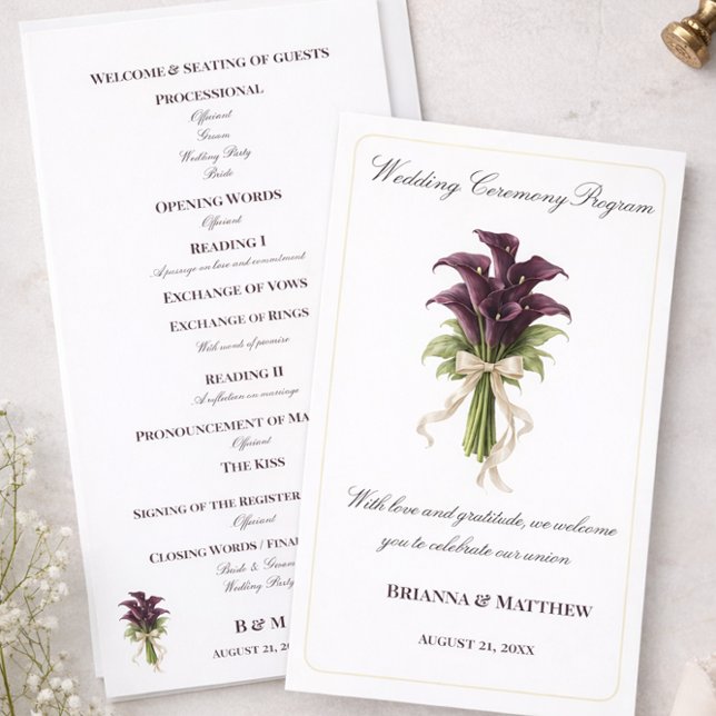 Burgundy Calla Lily Wedding Bouquet Ivory Ribbon (Criador carregado)