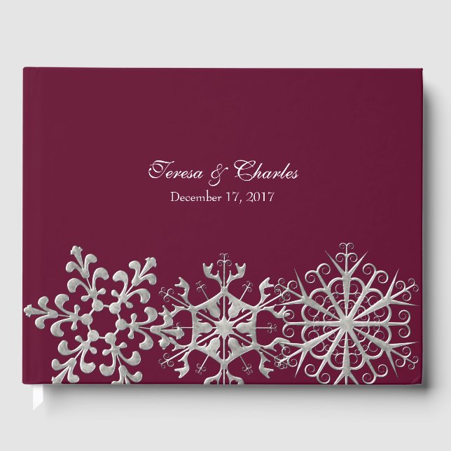 Burgundy com Snowflakes Livro de Convidados (Frente)
