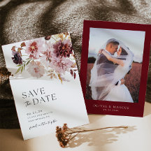 Burgundy Dahlia Casamento Salvar Data Convite