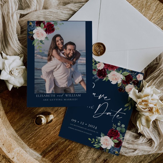 Burgundy do marinho e Blush Salve a Data Convite (Criador carregado)