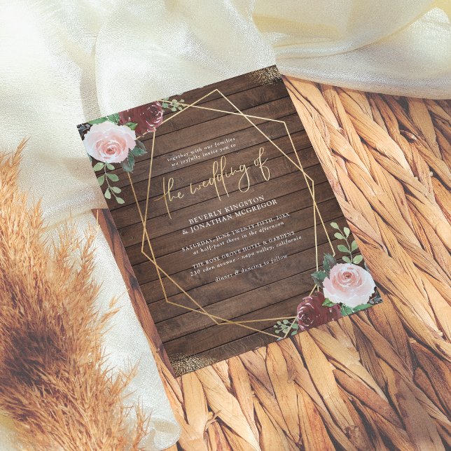 Burgundy e Casamento Geométrico da Madeira Rústica (Criador carregado)