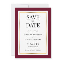 Burgundy e Dourado Casamento Salvem Cartões de Dat