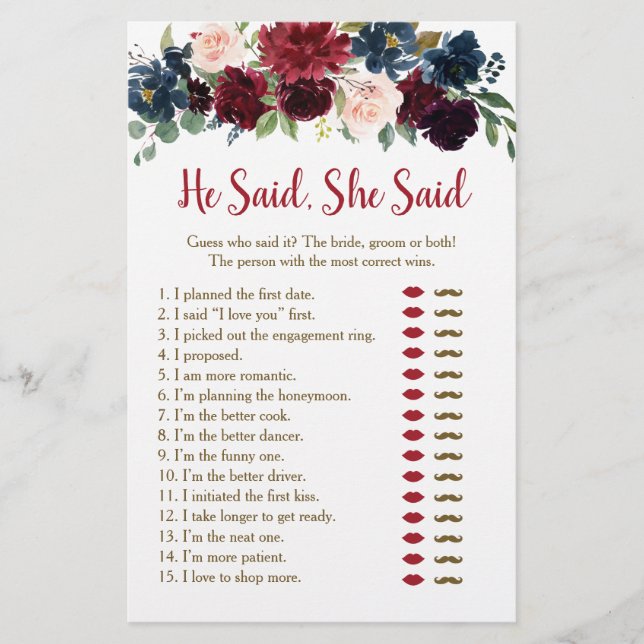 Burgundy E Marinho Floral Ele Disse Que Ela Disse  (Frente)