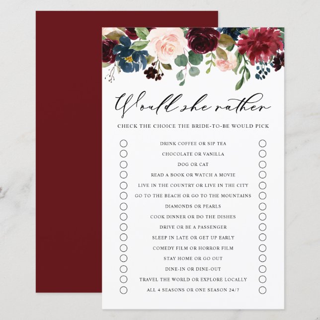 Burgundy Ela Iria Preferencialmente Jogo De Chá de (Frente/Verso)