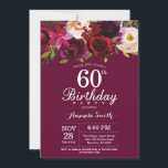 Burgundy Floral 60º Convite de aniversário<br><div class="desc">Burgundy Floral 60º Convite de aniversário para mulheres. Burgundy Red Festa de aniversário Convide. Flor Floral de Aquarela Burgundia 13 15 de 16º 18º 20 21rua 30 de 40º 50º 80 de 60º 70 de 100º. Para mais personalização, clique no botão "Personalizar" e use nossa ferramenta de design para modificar...</div>