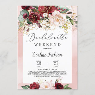 Burgundy Floral Bachelorette Convite Fim de Semana