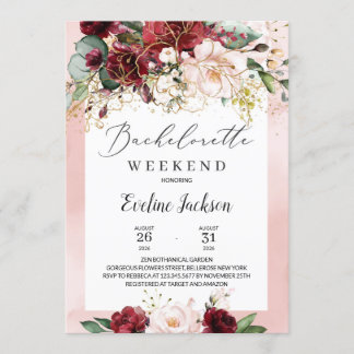 Burgundy Floral Bachelorette Convite Fim de Semana