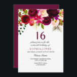 Burgundy Floral Boho 16º Convite para Festas de an<br><div class="desc">Burgundy Floral Boho 16ª Festa de aniversário Convide a coleção Matching em Niche e Nest store. Boho chic burgundy vermelha aquarela floral Linda mão pintada aquarela ilustração</div>