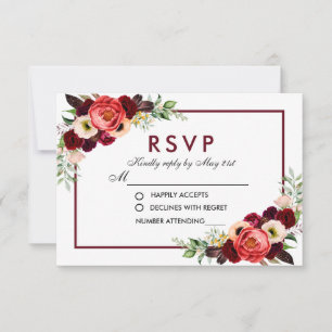 Burgundy Floral Boho Casamento RSVP Aguarela