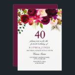 Burgundy Floral Boho Party - Convite<br><div class="desc">Burgundy Floral Boho Party - aniversário de 40 anos Convidar coleção de Correspondência em Niche e Nest store. Boho chic burgundy vermelha aquarela floral Linda mão pintada aquarela ilustração</div>