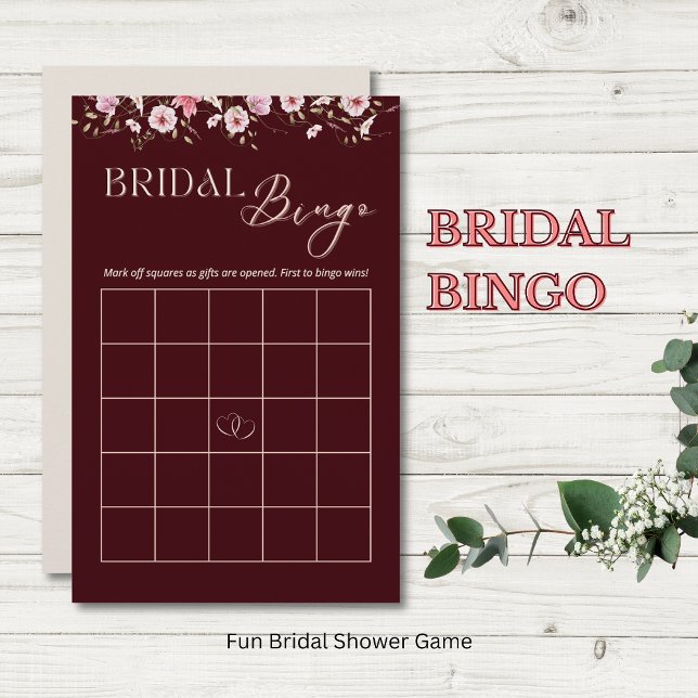 Burgundy Floral Bridal Bingo Game Card (Criador carregado)