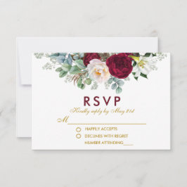 Burgundy Floral Greenery Dourado Casamento RSVP